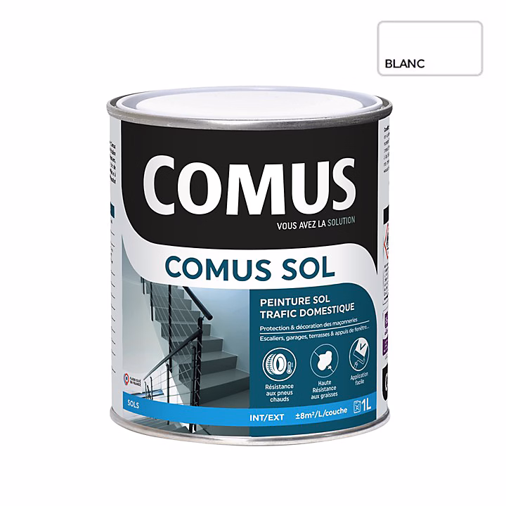 COMUS SOL BLANC 1L Peinture pour sols intérieurs et extérieurs – trafic domestique