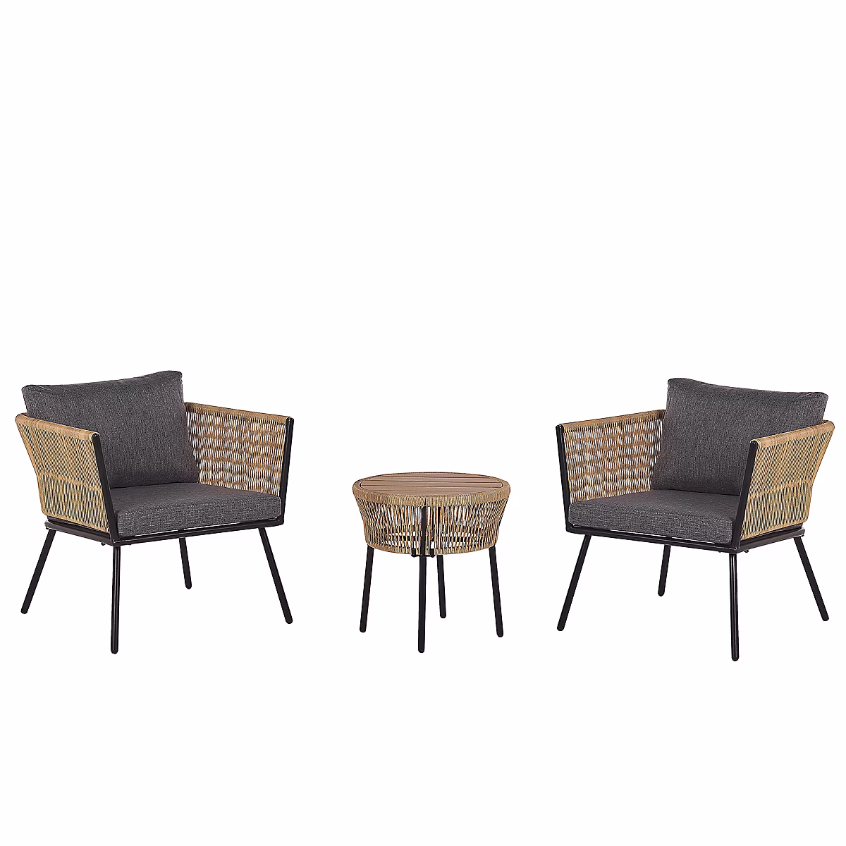 Salon et mobilier de jardin – Ensemble bistrot avec coussins GARGANO Polyrotin Marron clair