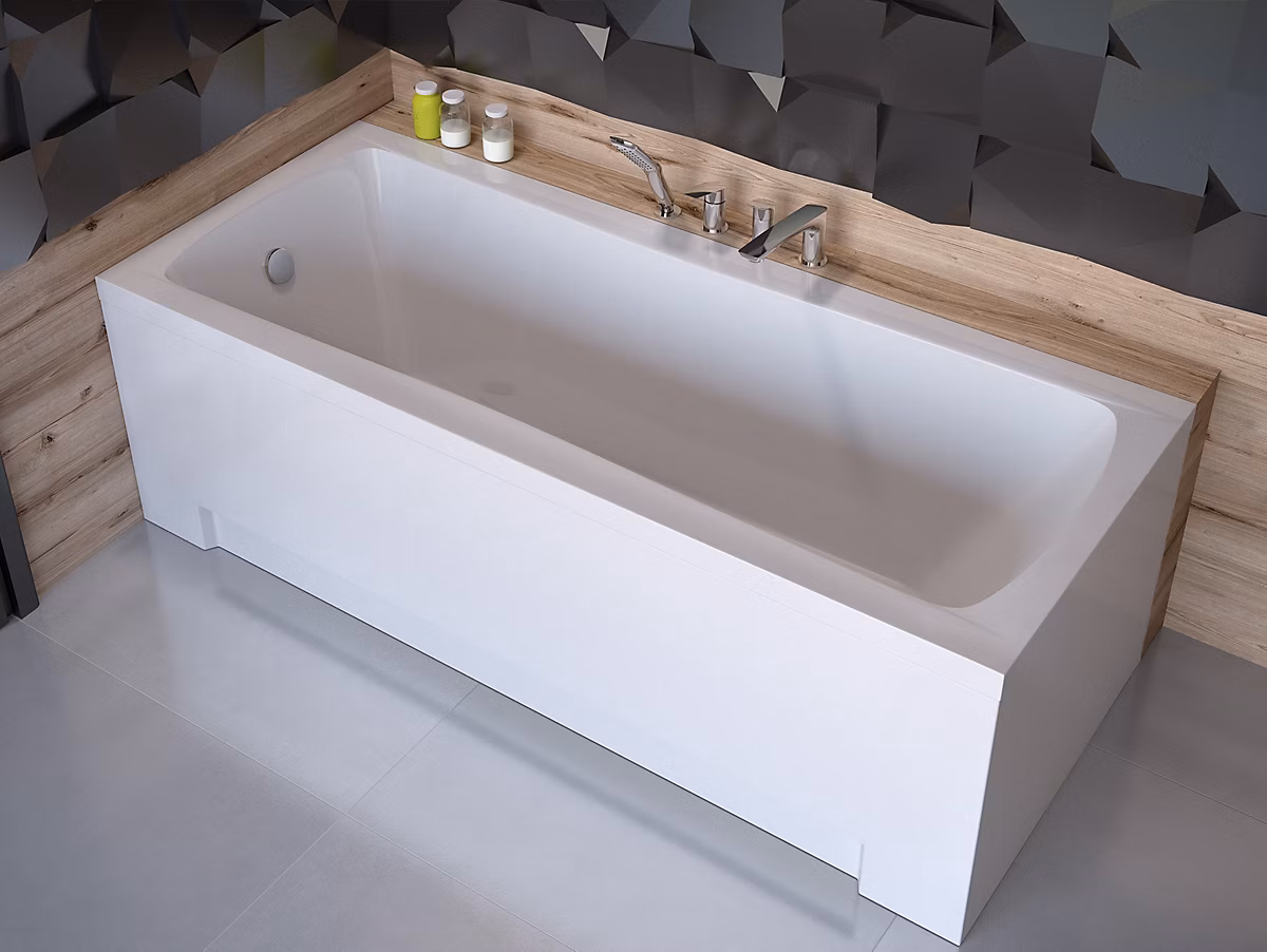 Baignoire rectangulaire 150 x 70 OPTIMA acrylique blanc + avec Tablier + Pieds + Vidage à chromé | Baignoire