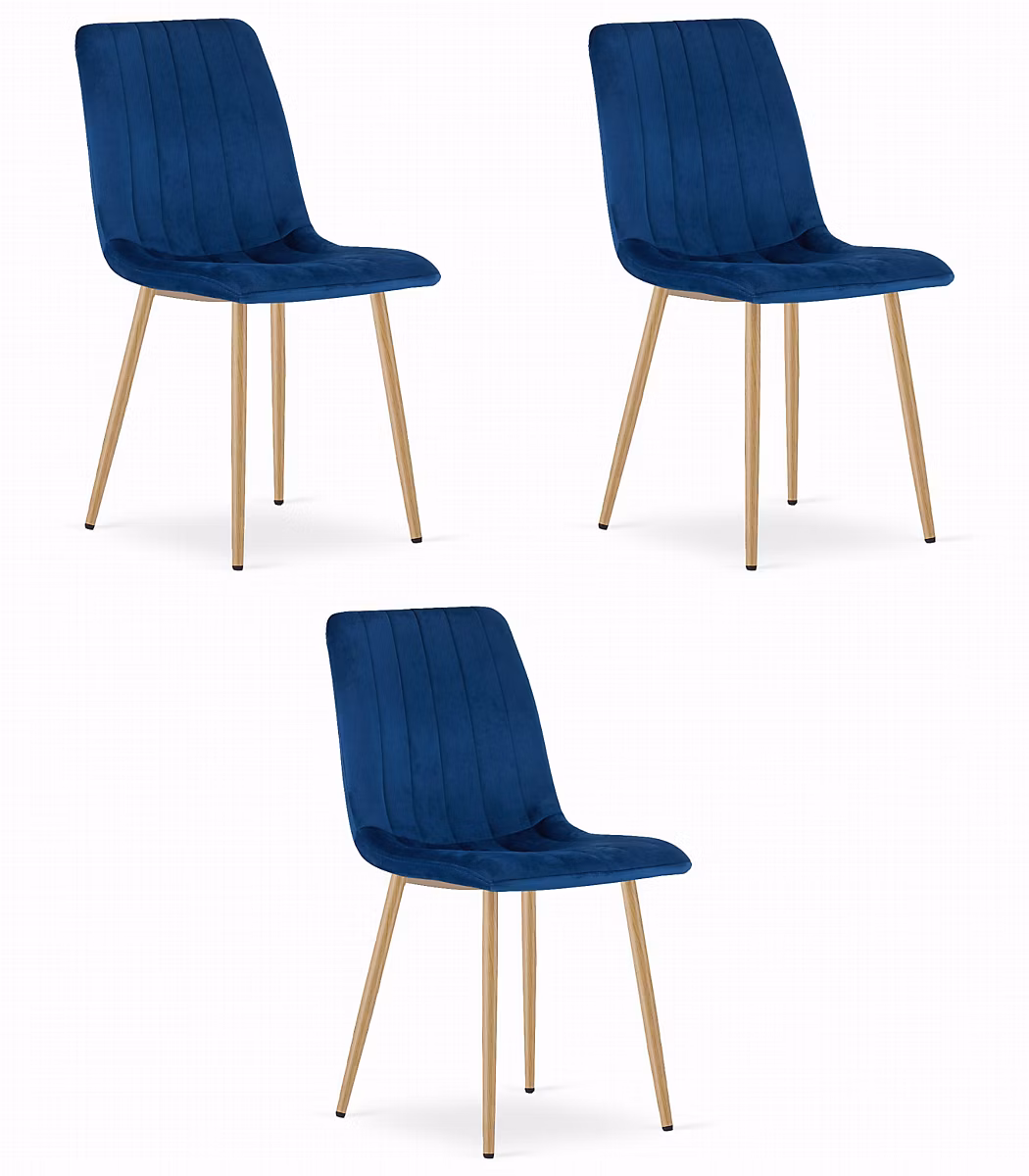 Chaise VALORA JEWA – Velours bleu marine moderne avec pieds couleur bois x 3