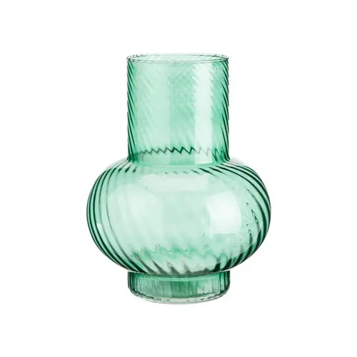 Vase boule strié en verre vert - Ø 18 x H 23 cm