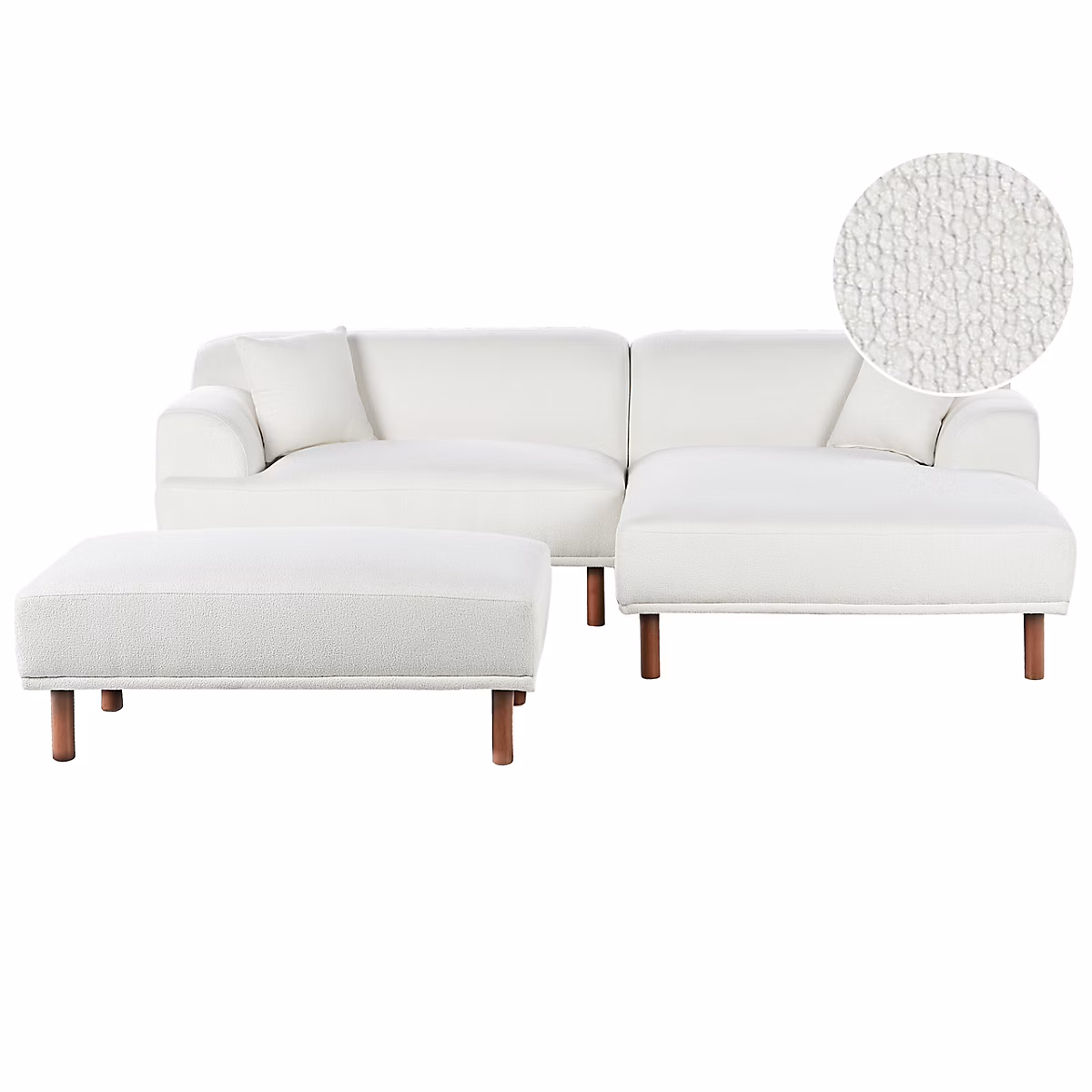 Canapé convertible – Canapé d'angle 3 places HOLT avec ottoman Bouclé Blanc Côté gauche