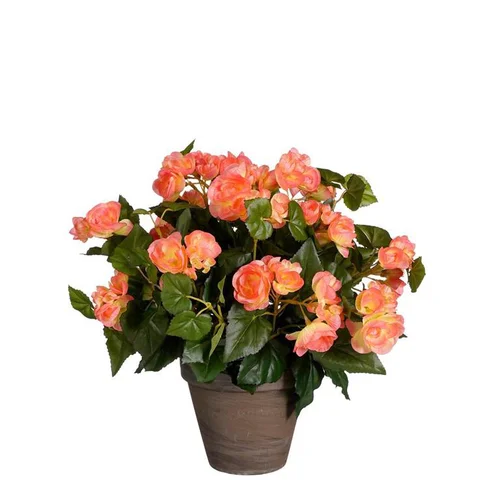 Bégonia saumon artificiel en pot gris Edelman - Ø 36 x H 37 cm