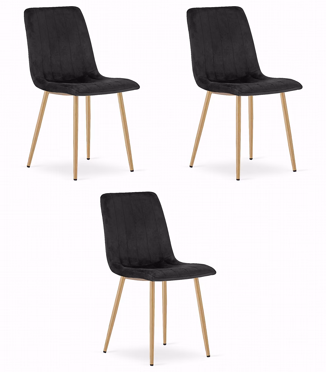 Chaises Valora JEWA Assises en velours noir et pieds couleur bois x 3 | Chaise