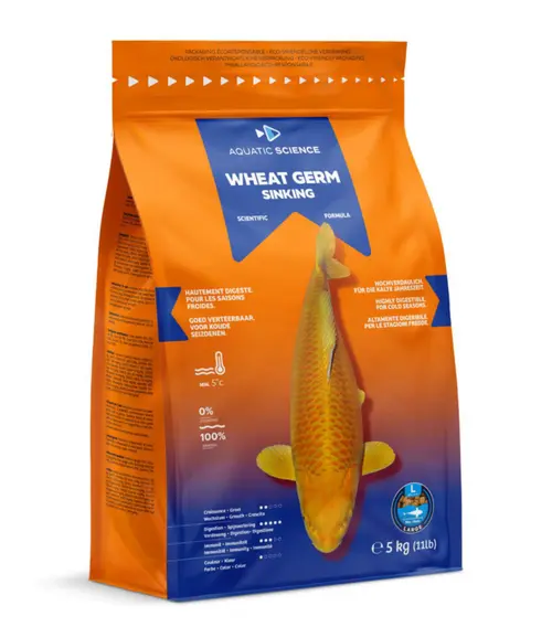 Nourriture complète pour koïs de minimum 25 cm de long Aquatic Science Wheat Germ Sinking - Taille L sac de 5 kg