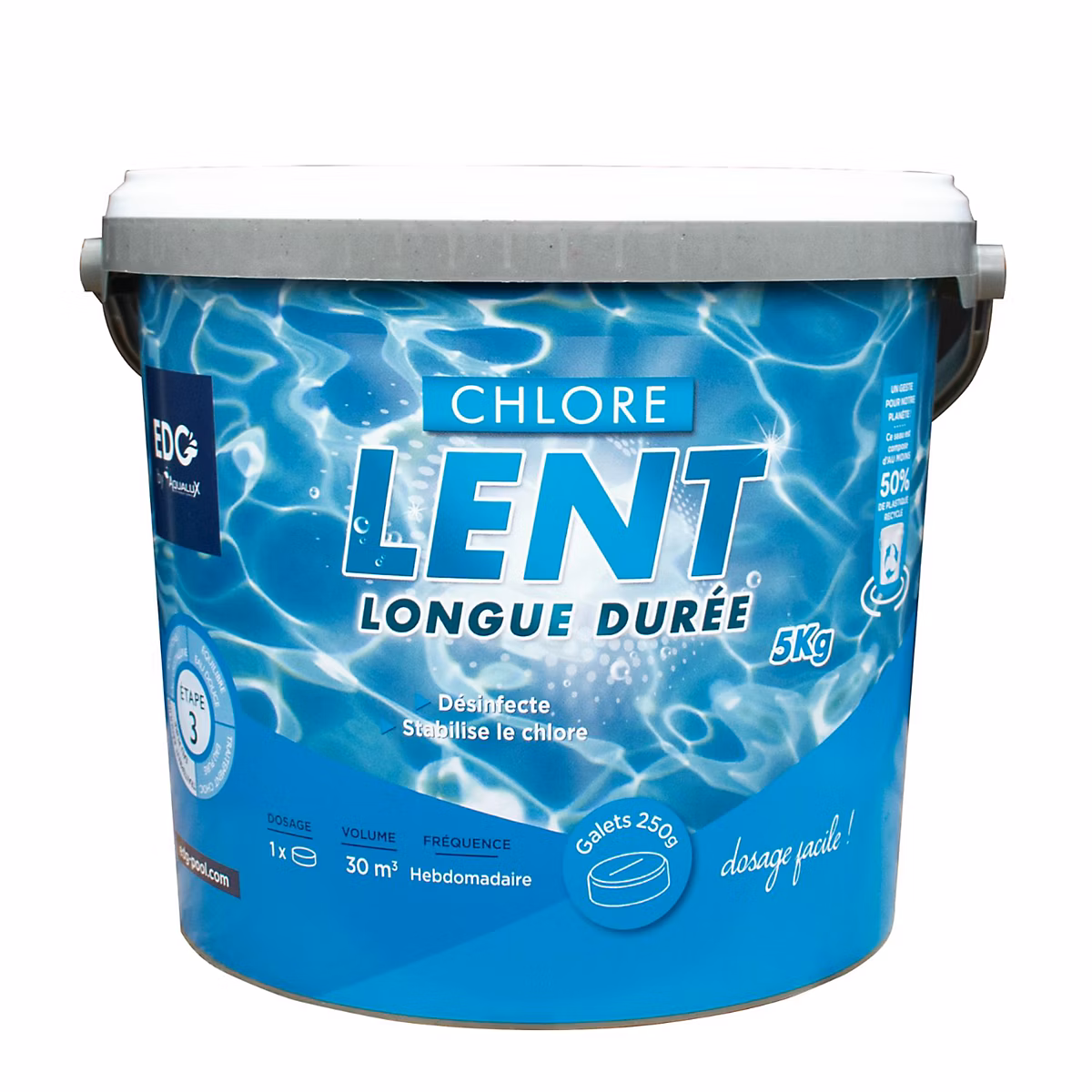 Edg Chlore Piscine Galets Lent – Galet 250 G, Seau 5 kg, Chlore Permanent Longue Durée