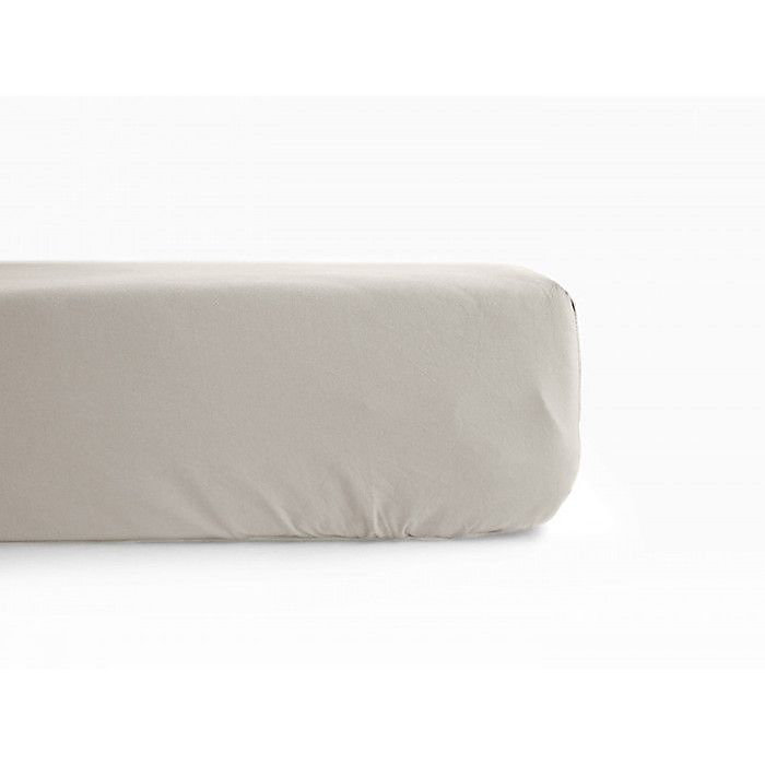 Drap housse percale pur coton peigné longues fibres 80 fils/cm² avec bonnet de 35 cm Vent du sud – 90x190, Naturel