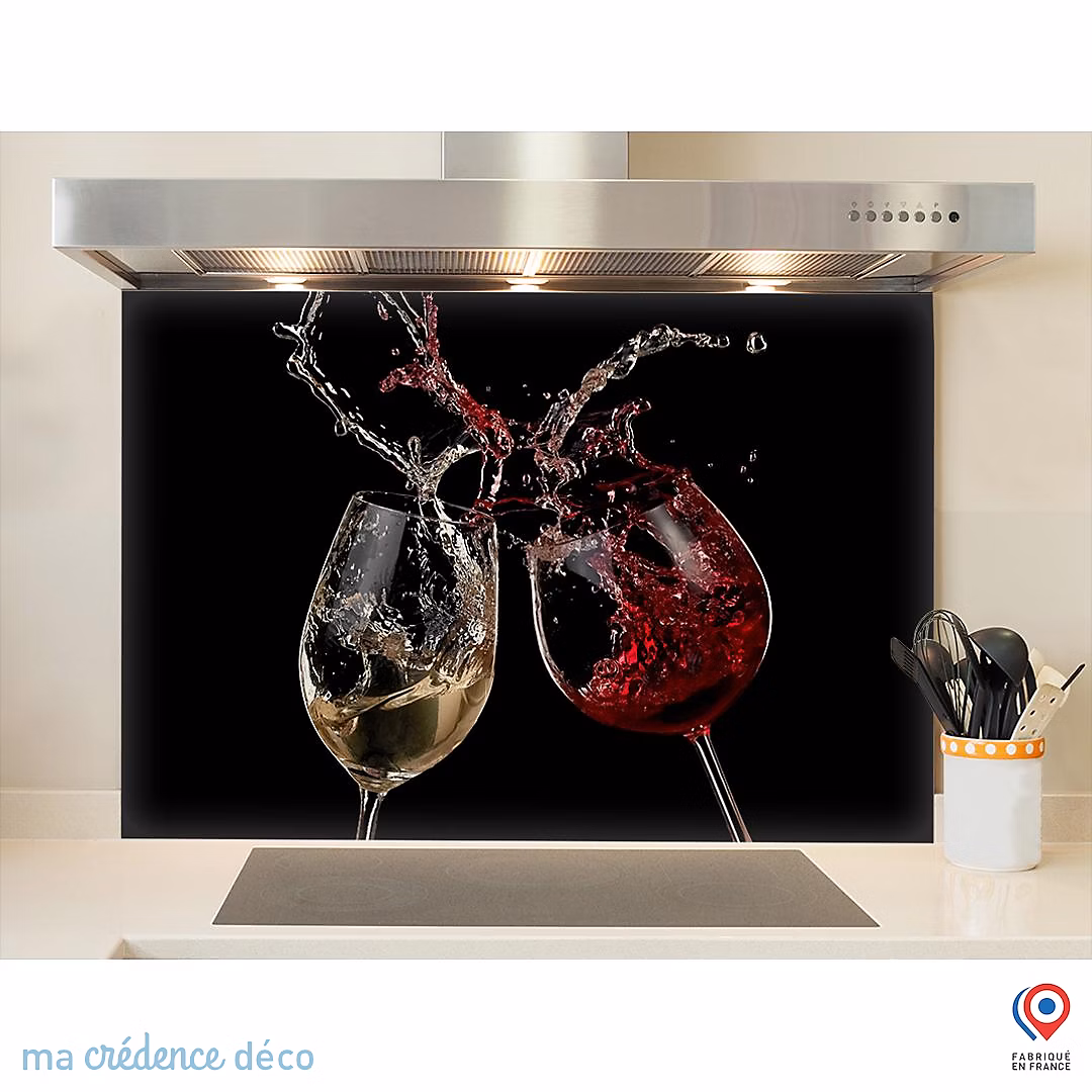 Crédence cuisine fond de hotte Verres à vin rouge et blanc – Verre trempé, L 60 cm x H 45 cm, MaCrédenceDéco
