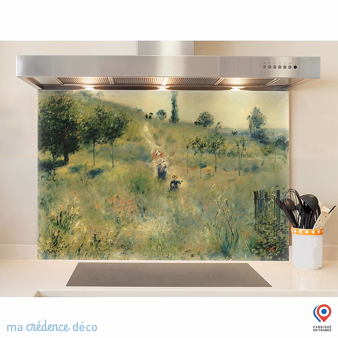 Crédence cuisine fond de hotte Auguste Renoir – Chemin montant dans les hautes herbes, Alu composite, L 60 cm x H 45 cm