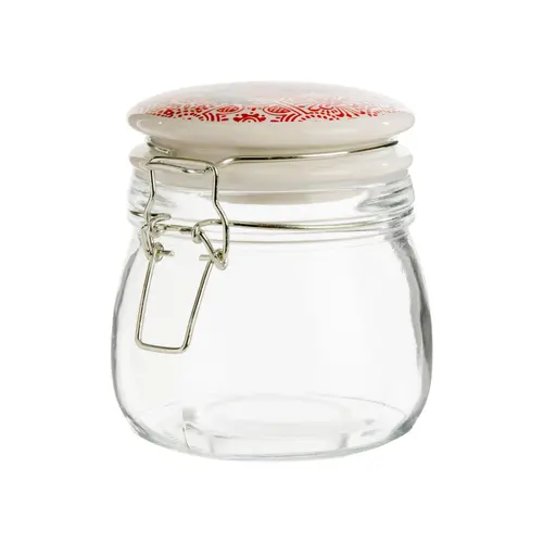 Bocal de stockage en verre et couvercle porcelaine rouge Rosso - 13 x 10 x 12 cm