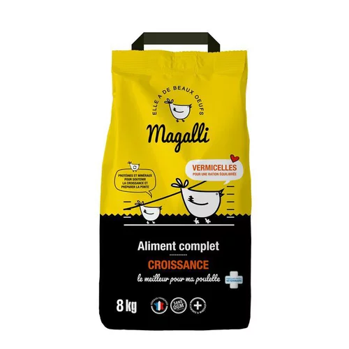 Aliment complet de croissance pour volaille en sac jaune de 8 kg