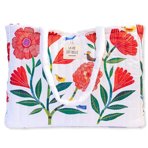 Grand cabas matelassé Cartesdart Pivoines - 46 x 15 x 36 cm