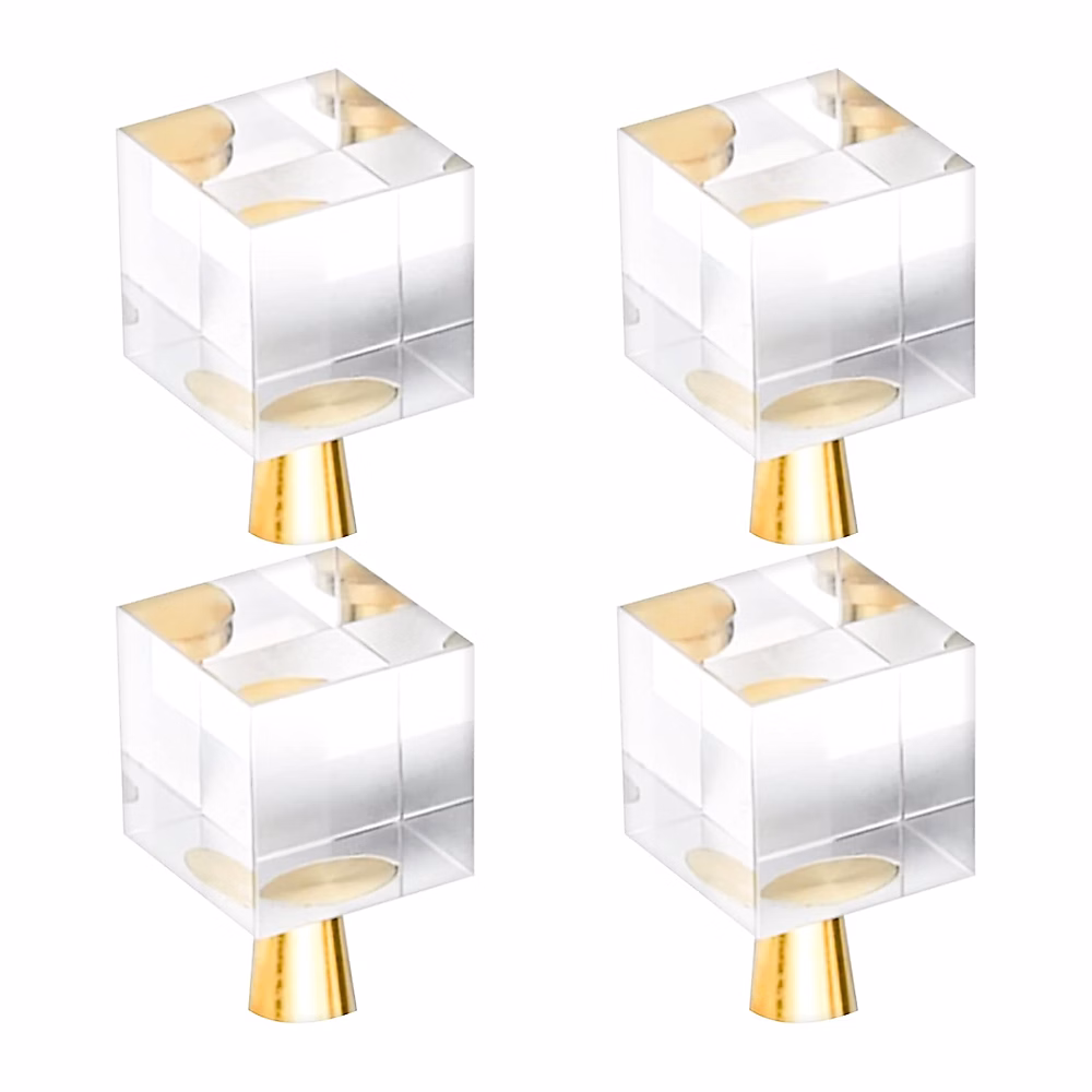 4 Pcs Boutons de Tiroir en Cristal(20 × 35mm) – Poignée de porte carrée en verre avec vis pour vanité de tiroir de placard