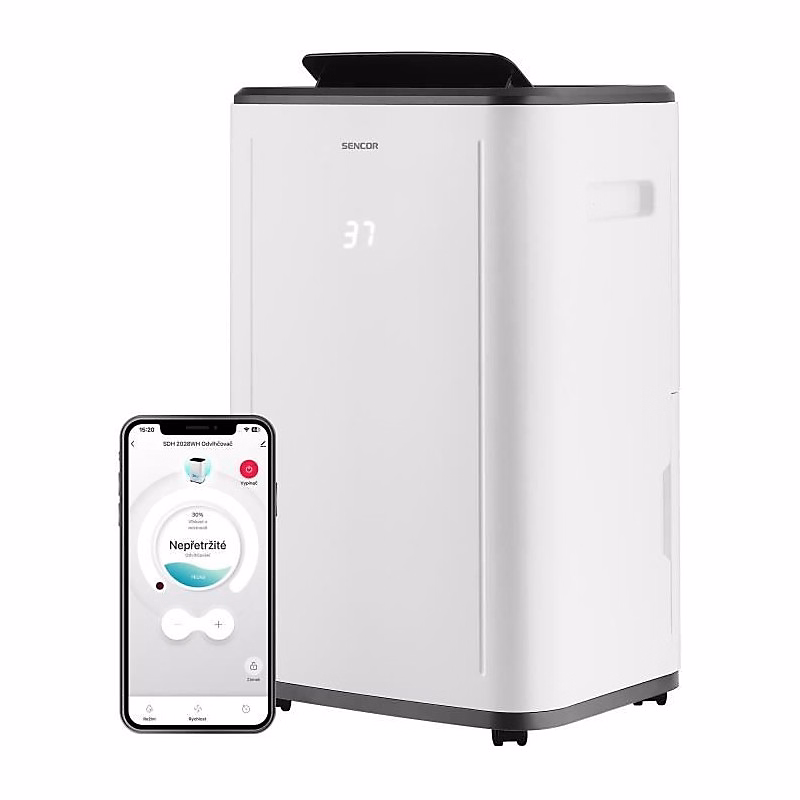 Déshumidificateur mobile intelligent – SENCOR, SDH 2028WH, 360 W, 20 L/jour, Réservoir : 6 L, 2 vitesses, Blanc