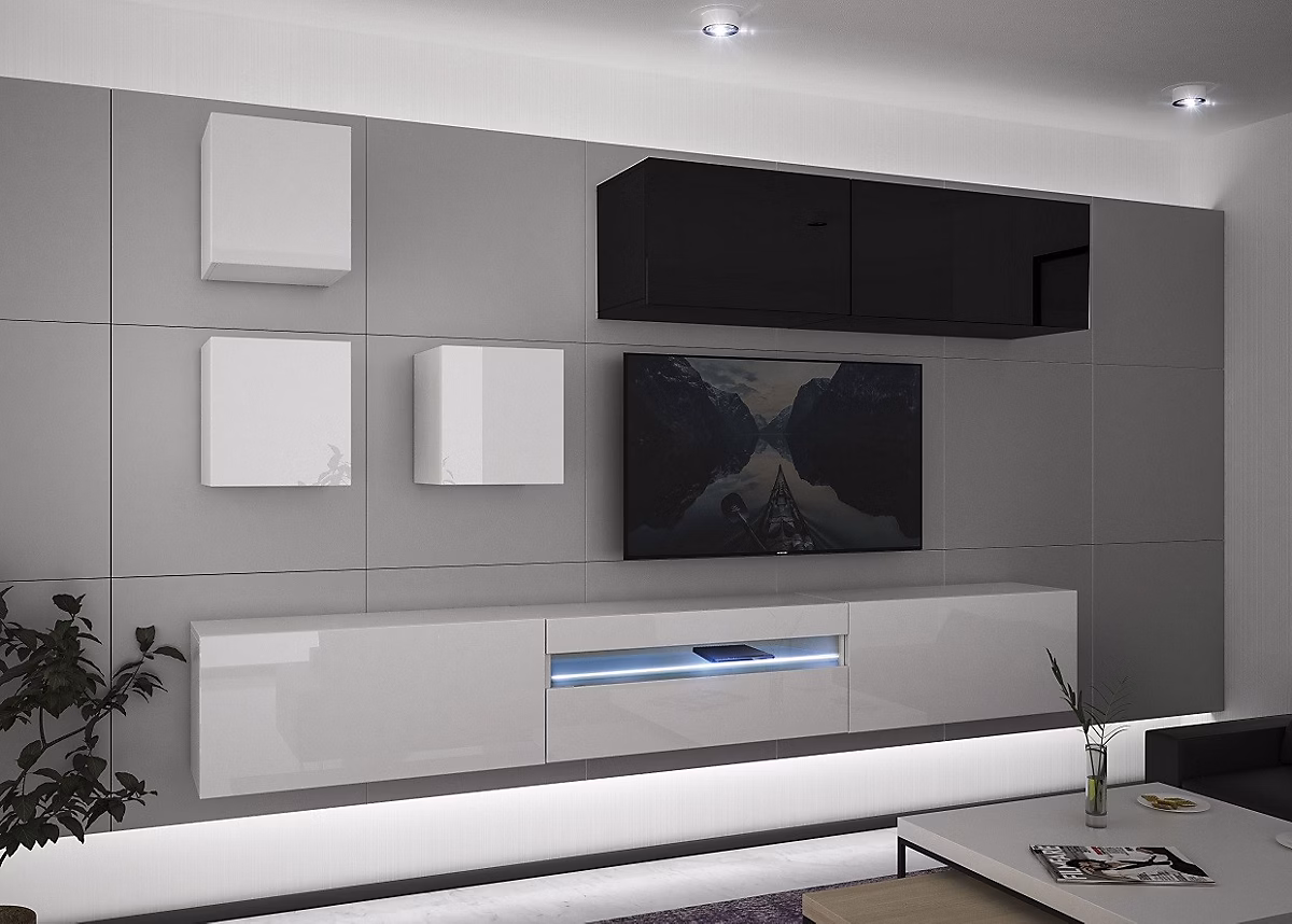 Ensemble meuble TV NEXT 277 AN277 – 17BW | HG30 | 1A blanc | noir brillant 257 cm