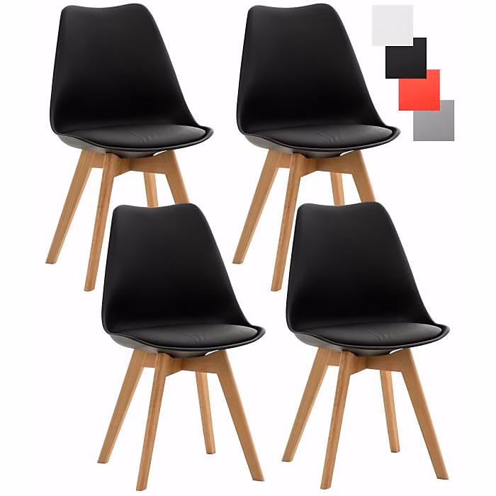 CLP Lot De 4 Chaises De Cuisine Linares Avec Surface En Plastique Et Revêtement En Similicuir I Piètement En Bois De Hêtre – Noir