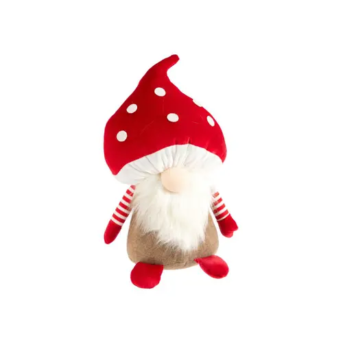 Gnome marron avec chapeau champignon rouge petit modèle - 36 cm