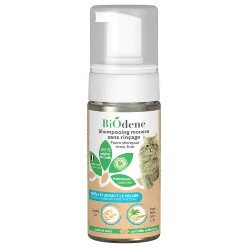 Shampooing mousse pour chat sans rinçage Biodène – 125 ml