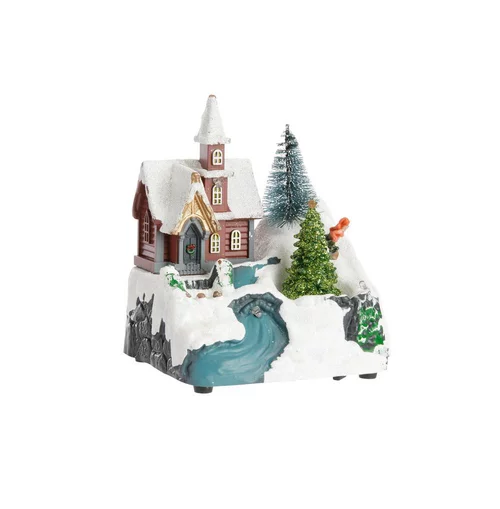 Scène pour village de Noël coloris multicolore église - 11,5 x 9,5 x H 14 cm (produit vendu à l'unité, livré aléatoirement parmi trois modèles)