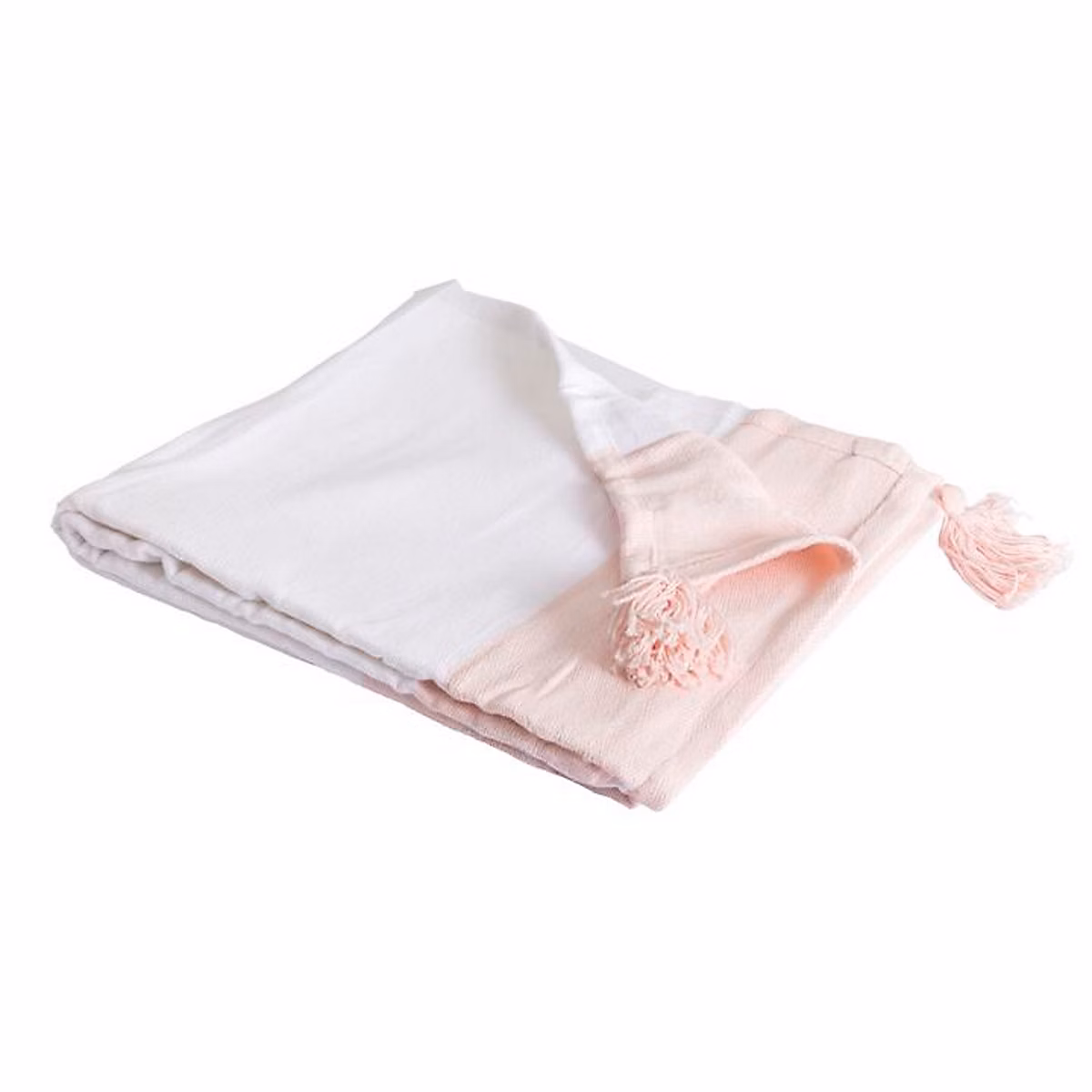 Couverture plaid 100% coton rose pâle avec pompons 130 × 170cm SLAVANN – SACASA