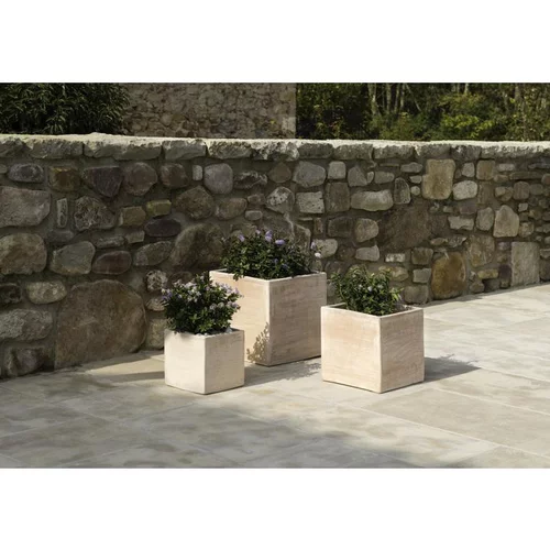 Pot carré contemporain en terre claire 32x32x32 cm