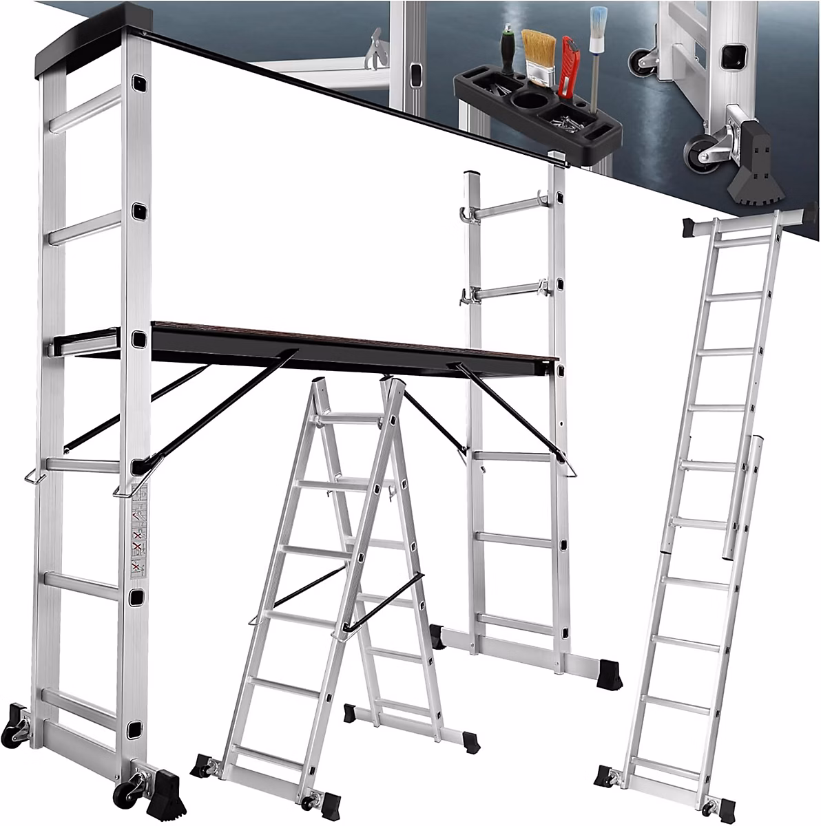 Echelle multifonction 3 en 1 echafaudage roulant acier plateforme travail antiderapante telescopique pliante – Réf. ATGALOSVB8395938690