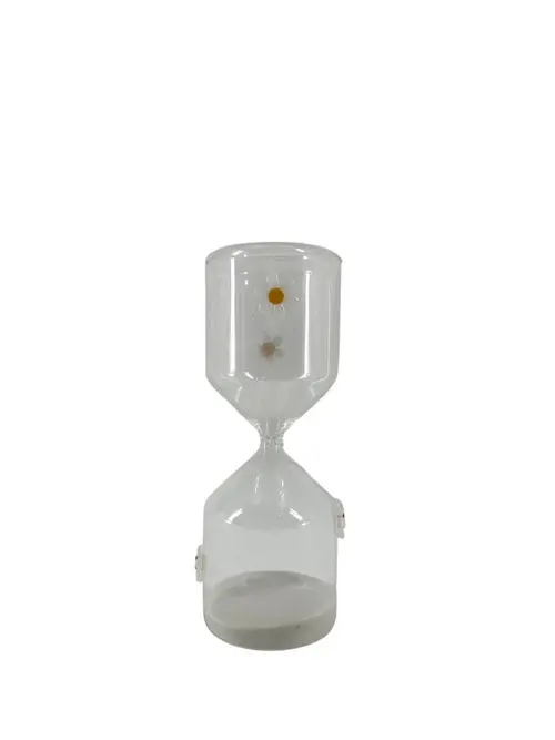 Sablier en verre transparent avec décor fleur jaune Marguerite - Ø 9,5 x H 25,5 cm