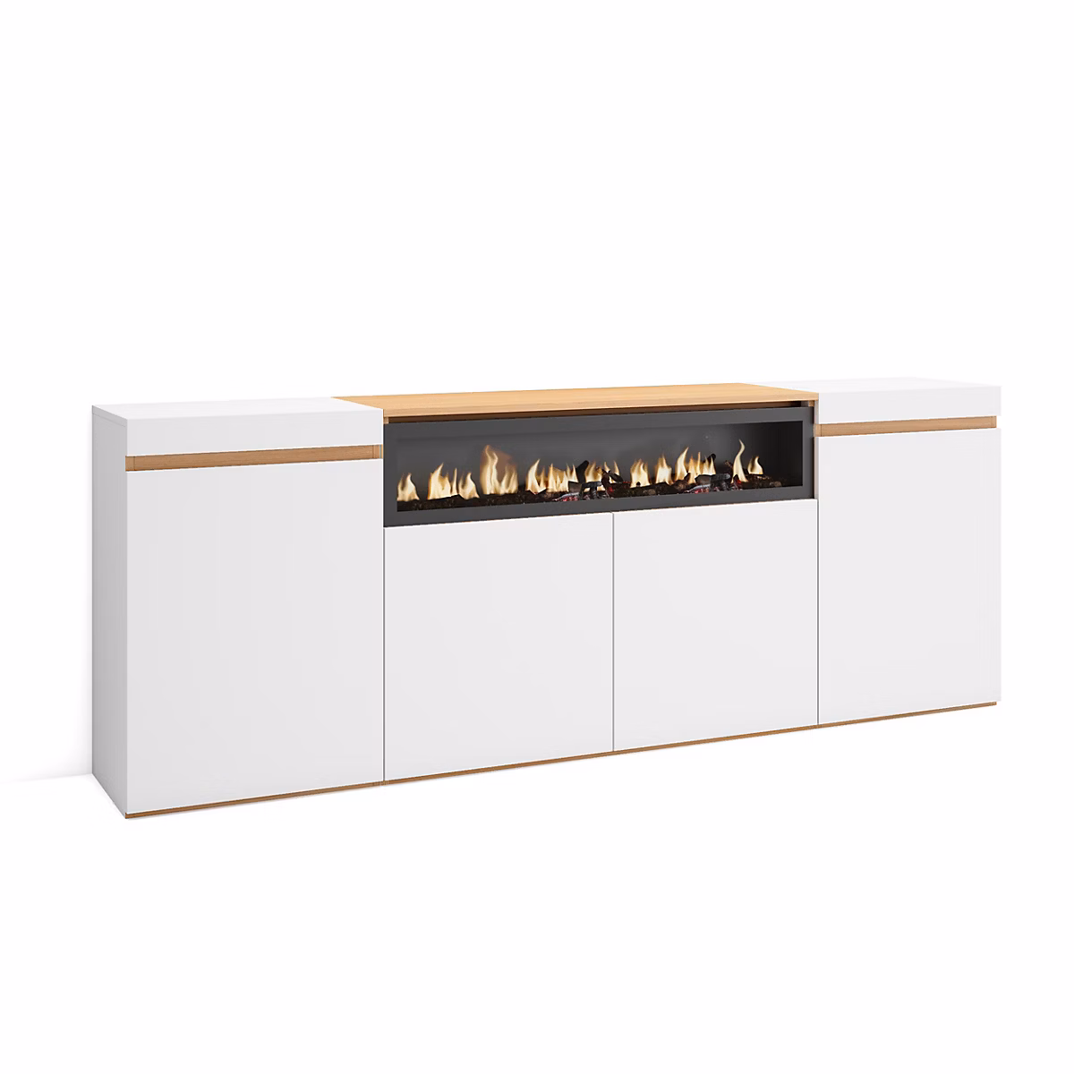 Buffet salon et cuisine – 200 × 35 × 75cm, 4 Portes, Cheminée électrique