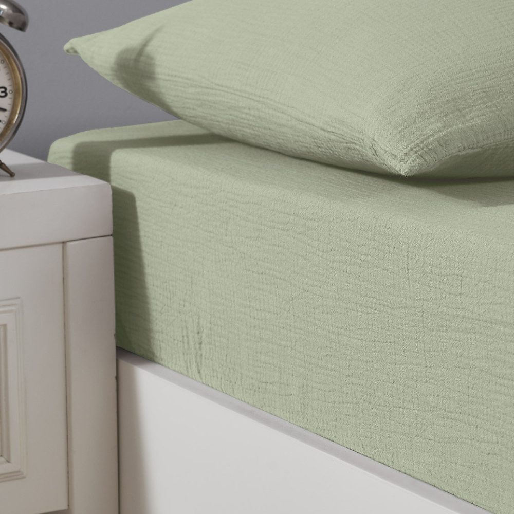 Drap housse en gaze de coton bonnet 30 cm Sauge 90 × 200 cm LOFT