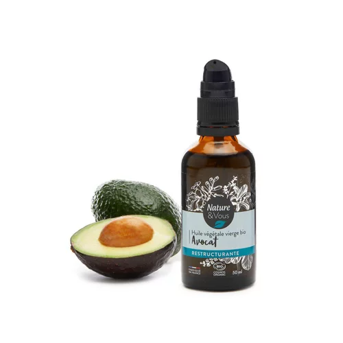 Huile végétale vierge bio Avocat Nature & Vous certifiée COSMOS ORGANIC par Cosmécert selon le référentiel COSMOS - 50 ml