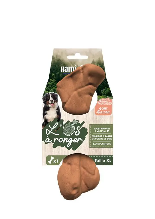 Jouet pour chien os à ronger goût bacon naturel et végétal Hami form - Taille XL