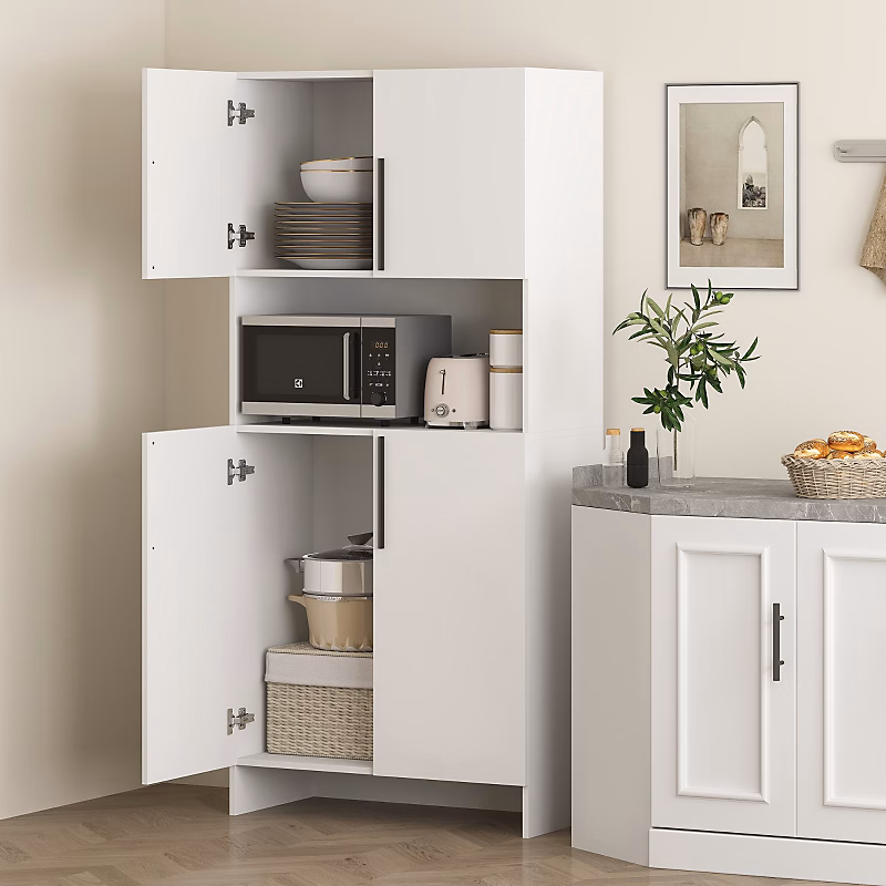 Armoire de cuisine 79 cm blanche en panneaux de particules avec étagère micro – ondes