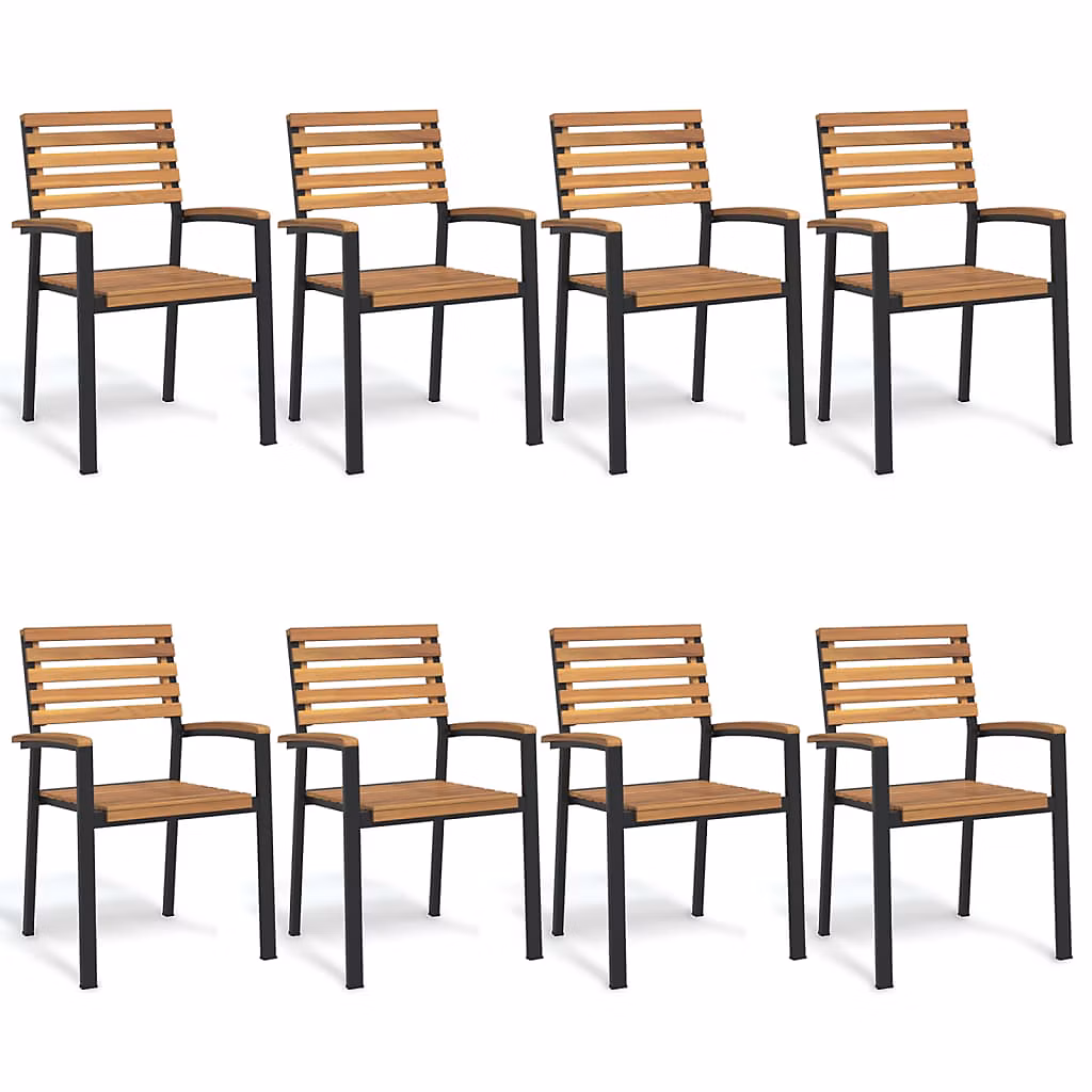 Chaises de jardin empilables bois d'acacia et métal vidaXL – lot de 8
