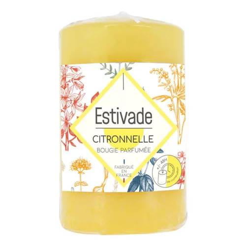 Bougie cylindrique jaune à la citronnelle Estivade - Ø 6,8 x 11,5 cm