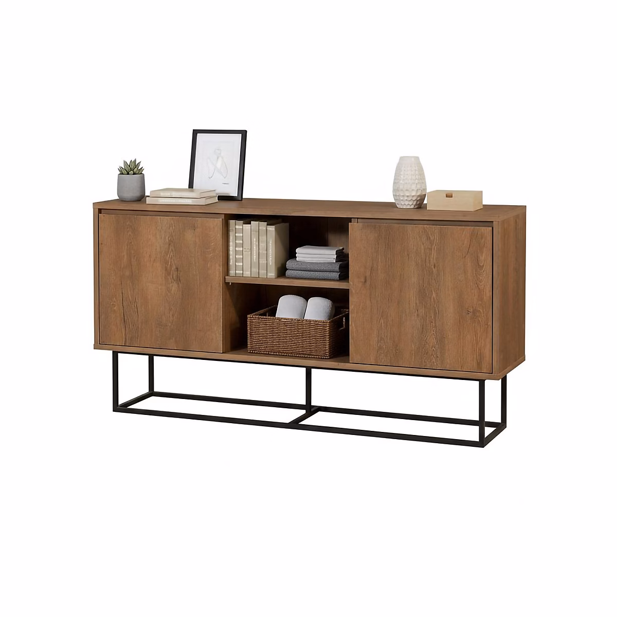 Buffet Alrakis – Buffet du salon, Commode de salon, Garde, manger de cuisine, 140x36h72 cm, Noyer et Noir