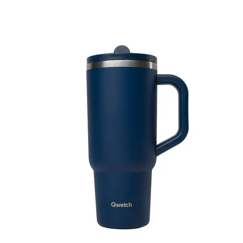 Travel cup isotherme en inox avec bouchon étanche Qwetch Matt bleu nuit - 900 ml