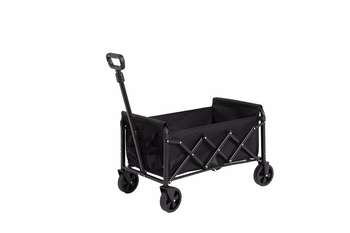 Chariot Pliant – Chariot de Camping et Plage avec Roues, Structure Acier et Tissu Oxford 600D, Capacité 70 L, Noir