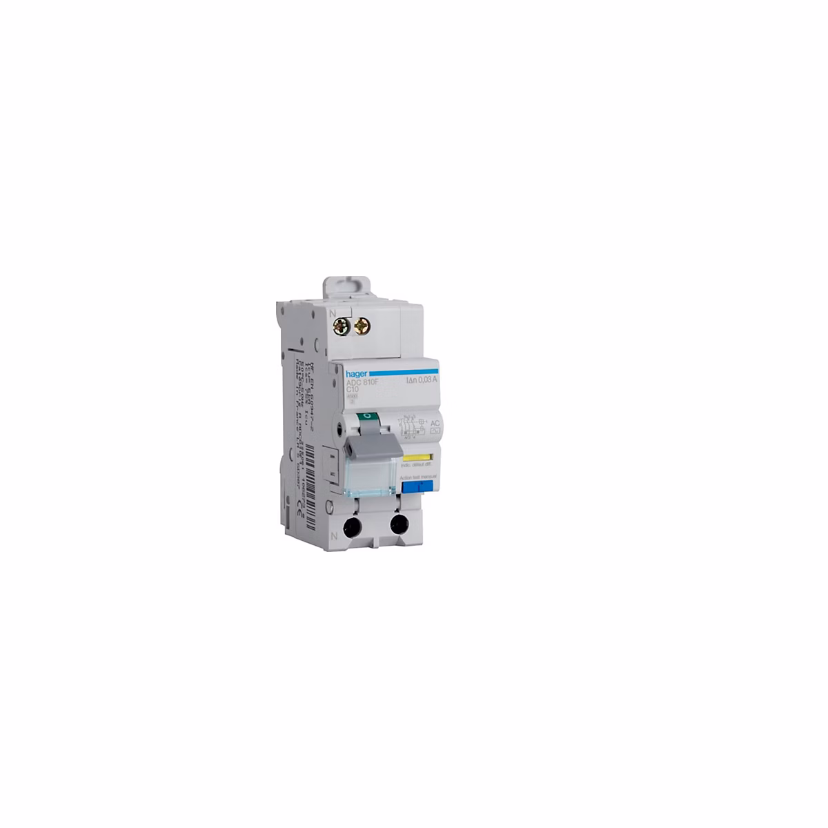 Adc810f Hager Disjoncteur Différentiel 1p+n 4.5 – 6ka Courbe C | 10a 30ma Type Ac