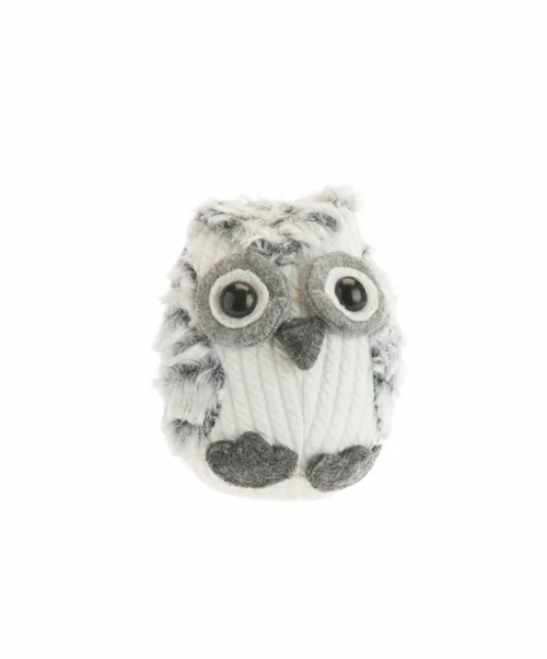 Hibou debout en peluche de couleur naturelle - 12 x 11 x 10 cm