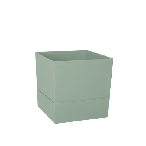 Pot carré en plastique à réserve d'eau coloris vert amande Poetic Aquaduo - 14,3 cm