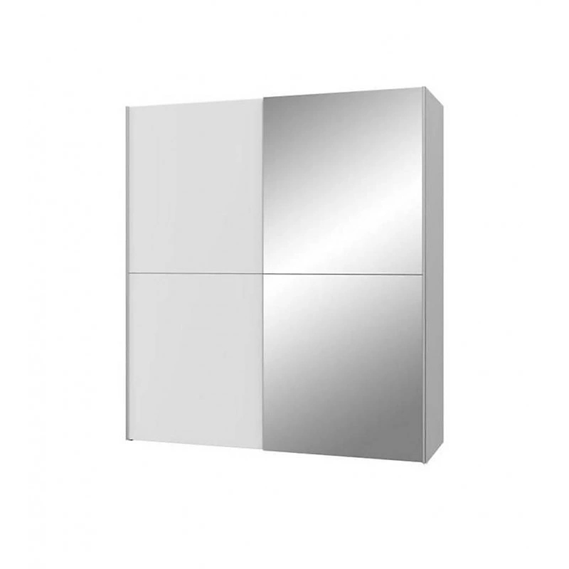 Armoire 2 portes coulissantes 5 tablettes blanc mat miroir – JEIK