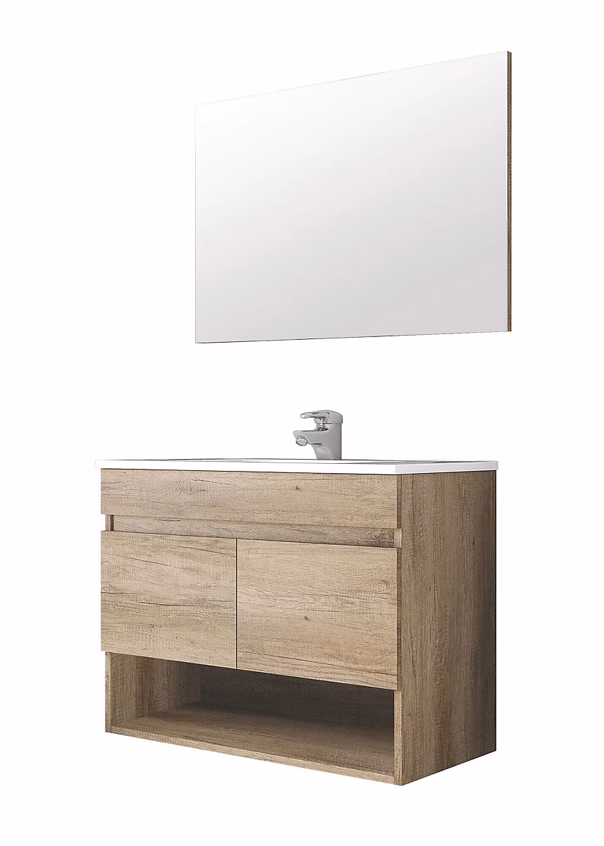 Ensemble Meubles de Salle de Bain Blanc Bois – Miroir, Rangements