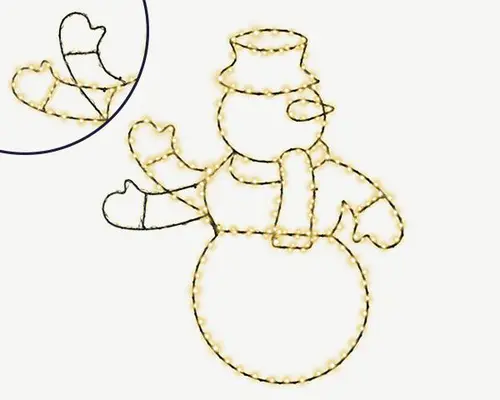 Bonhomme de neige lumineux à 200 micro-LED blanc chaud intérieur/extérieur sur câble noir - 39 x 45 cm