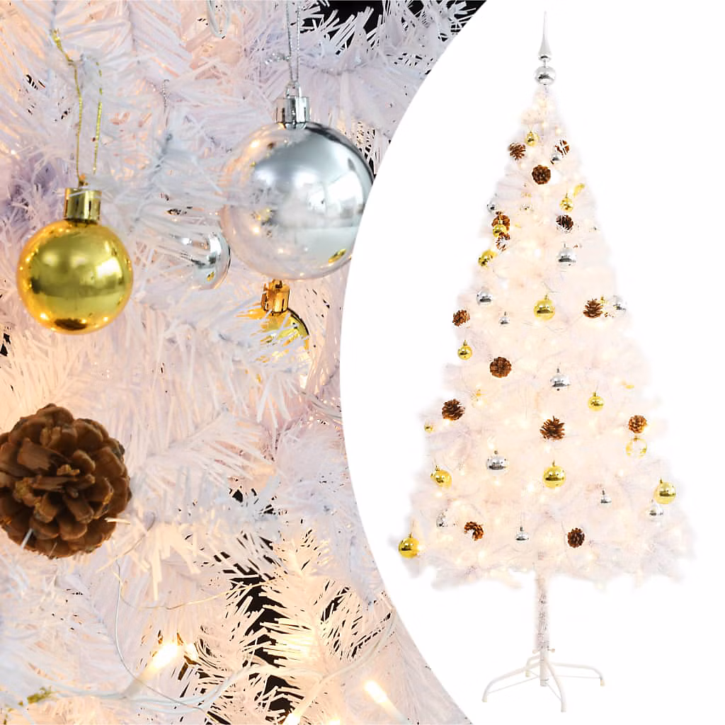 Arbre de Noël artificiel pré – éclairé avec boules blanc 180 cm vidaXL