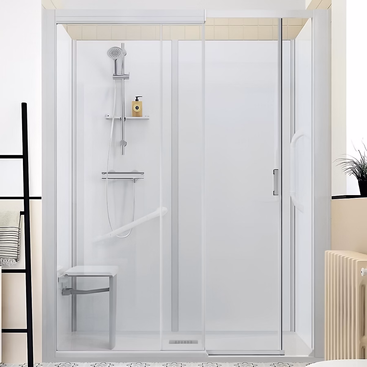 Cabine de douche Kinedo Kinemagic Design 100 × 70 niche haute coulissante verre transparent avec mitigeur