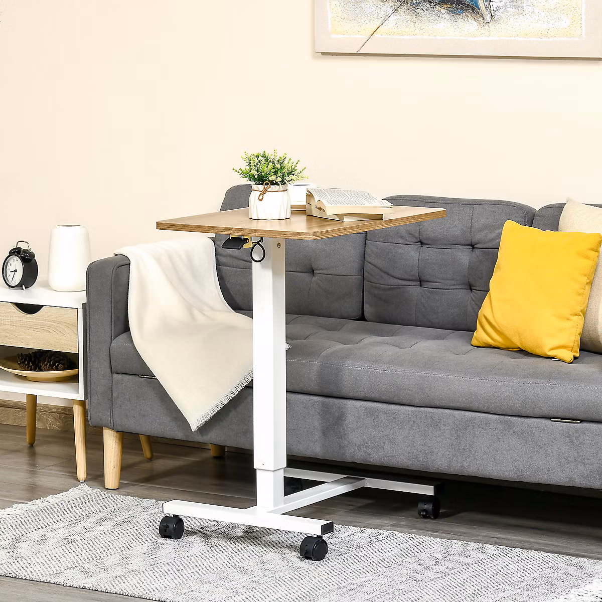 Bureau d'ordinateur – Bureau assis | debout avec Roulettes et Réglage Hauteur | Acier | Naturel | 65x48x70 | 110 cm