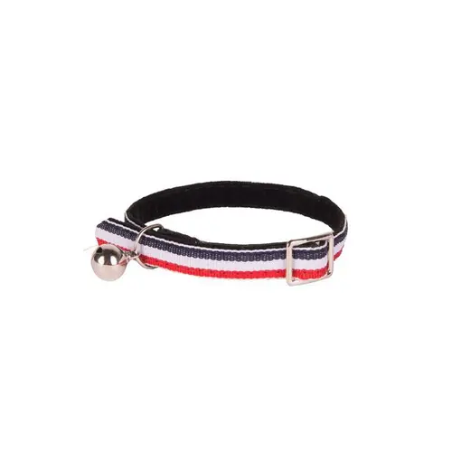 Collier pour chat en velours coloris bleu, blanc, rouge style rayure Wouapy - Taille unique