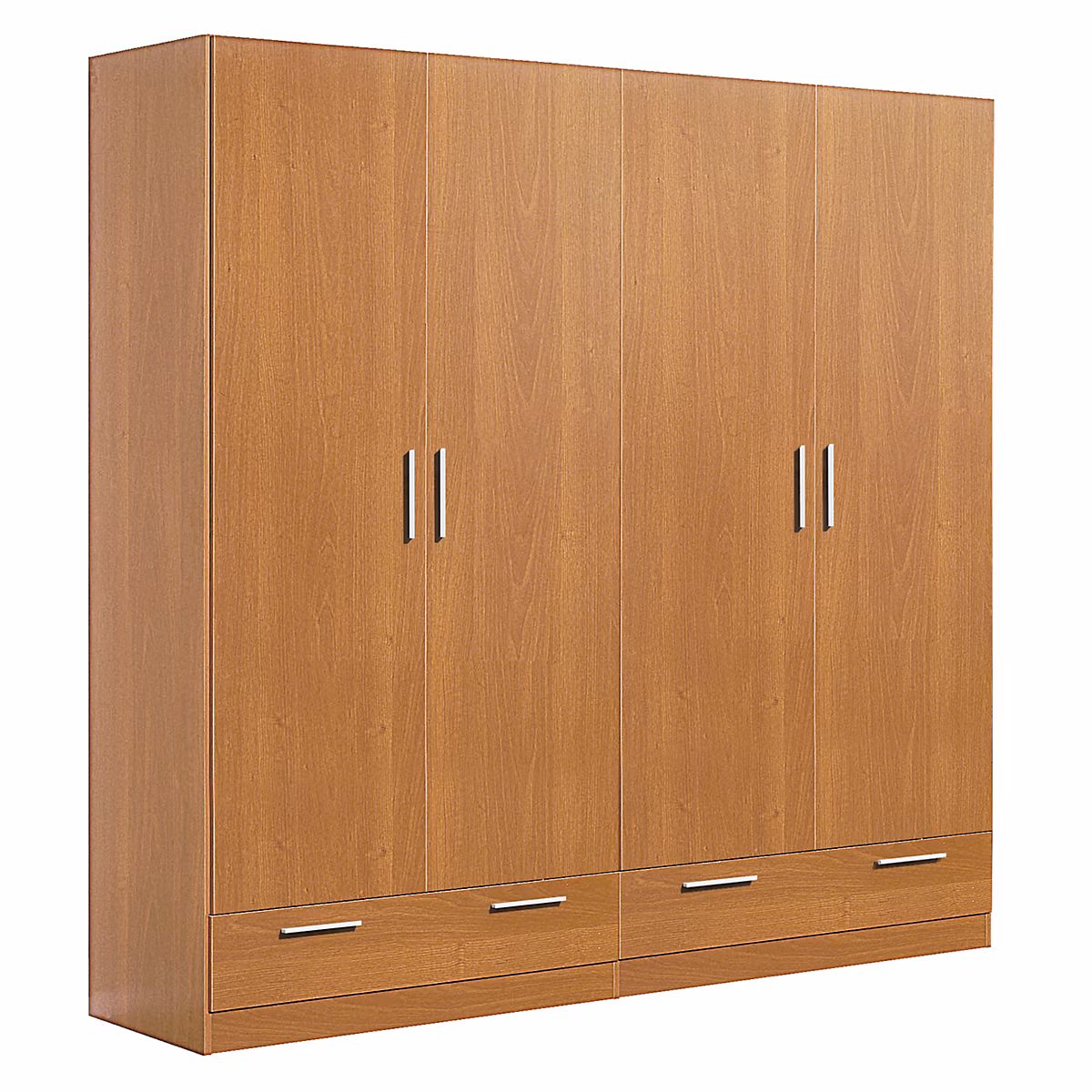 Armoire / placard de rangement de 4 portes + 2 tiroirs coloris Merisier – longueur 202 x profondeur 51 x hauteur 200 cm