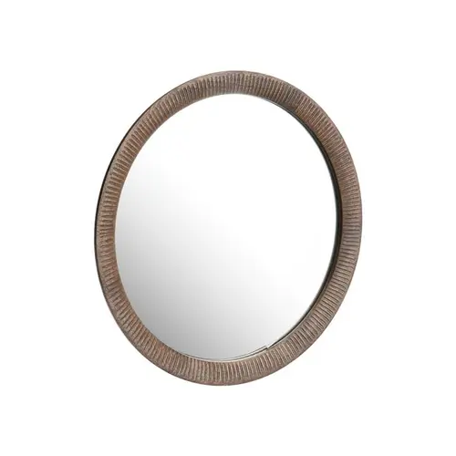 Miroir rond en bois de manguier brun martelé - Ø 50 cm