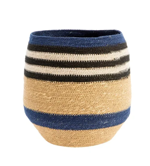 Corbeille de rangement conique rayée coloris multicolore en osier - 30 x 30 x 28 cm